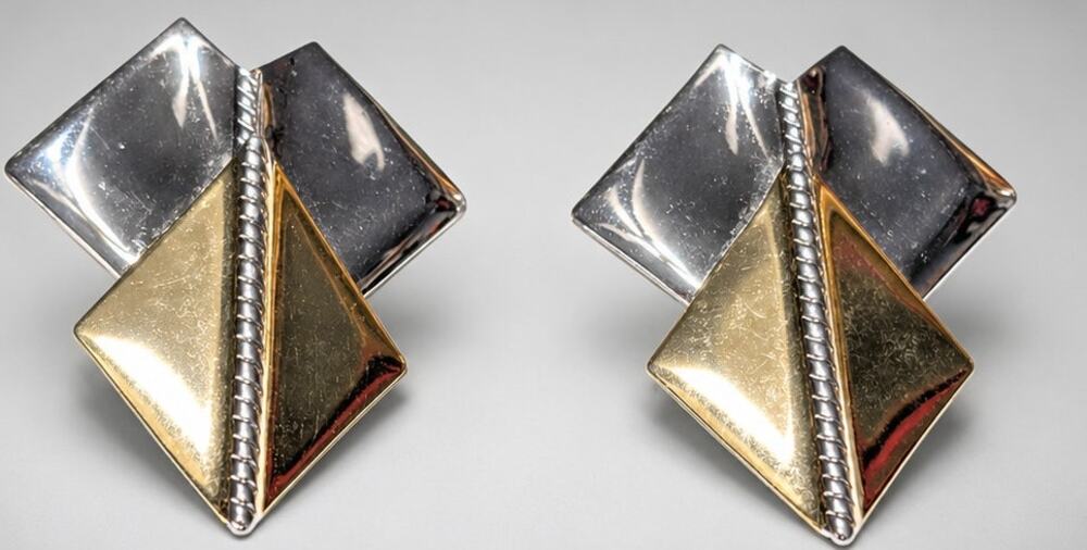 2" Long Mixed Metal‎ Pierced Earrings Silver-tone Gold-tone Modern bk-90